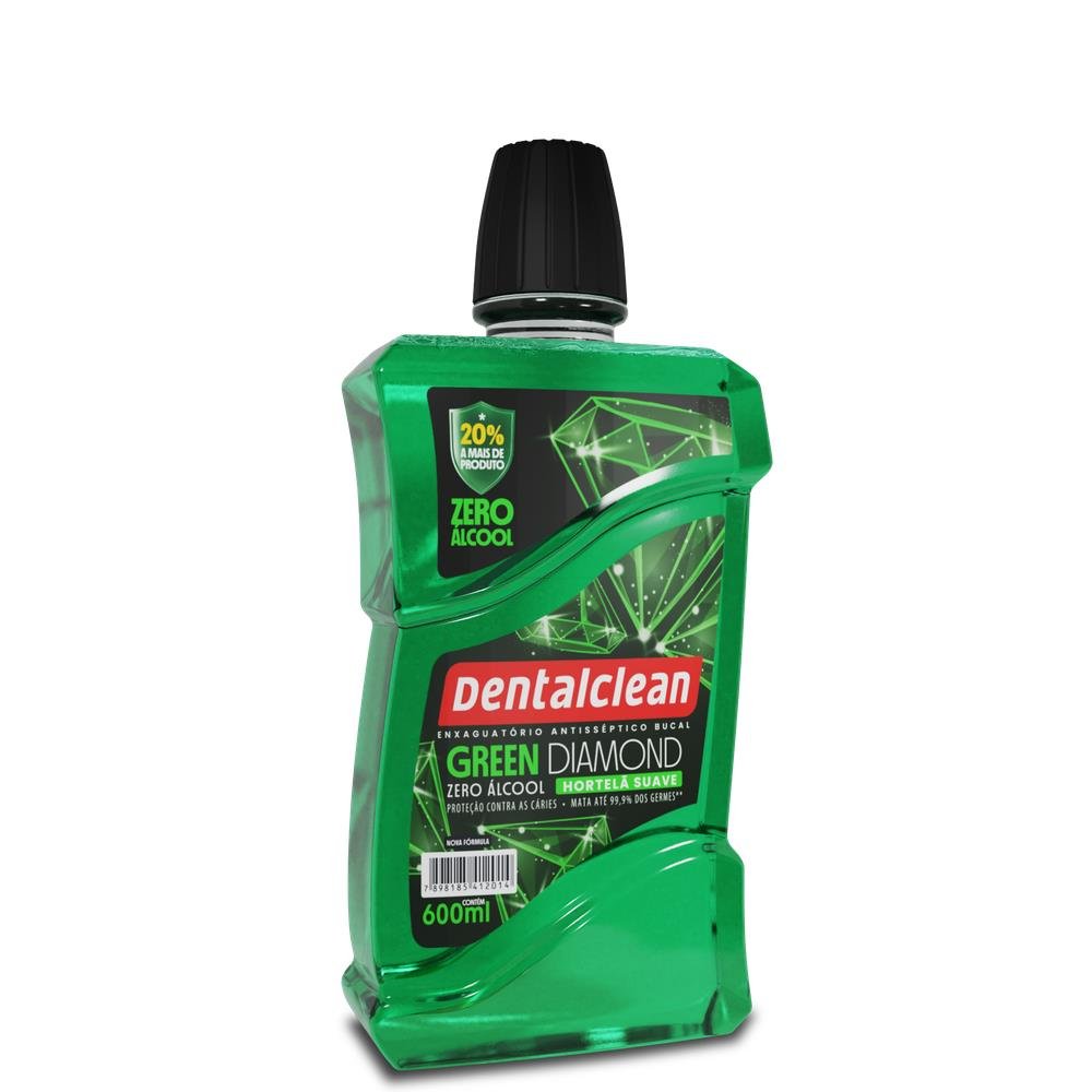 Enxaguante Bucal Zero Álcool Hortelã Suave Dentalclean Green Diamond Frasco 600ml