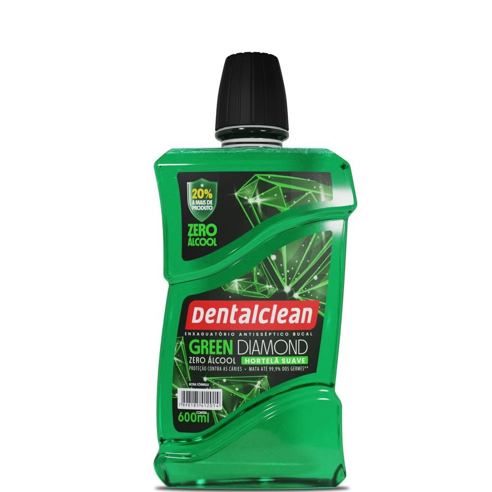 Enxaguante Bucal Zero Álcool Hortelã Suave Dentalclean Green Diamond Frasco 600ml