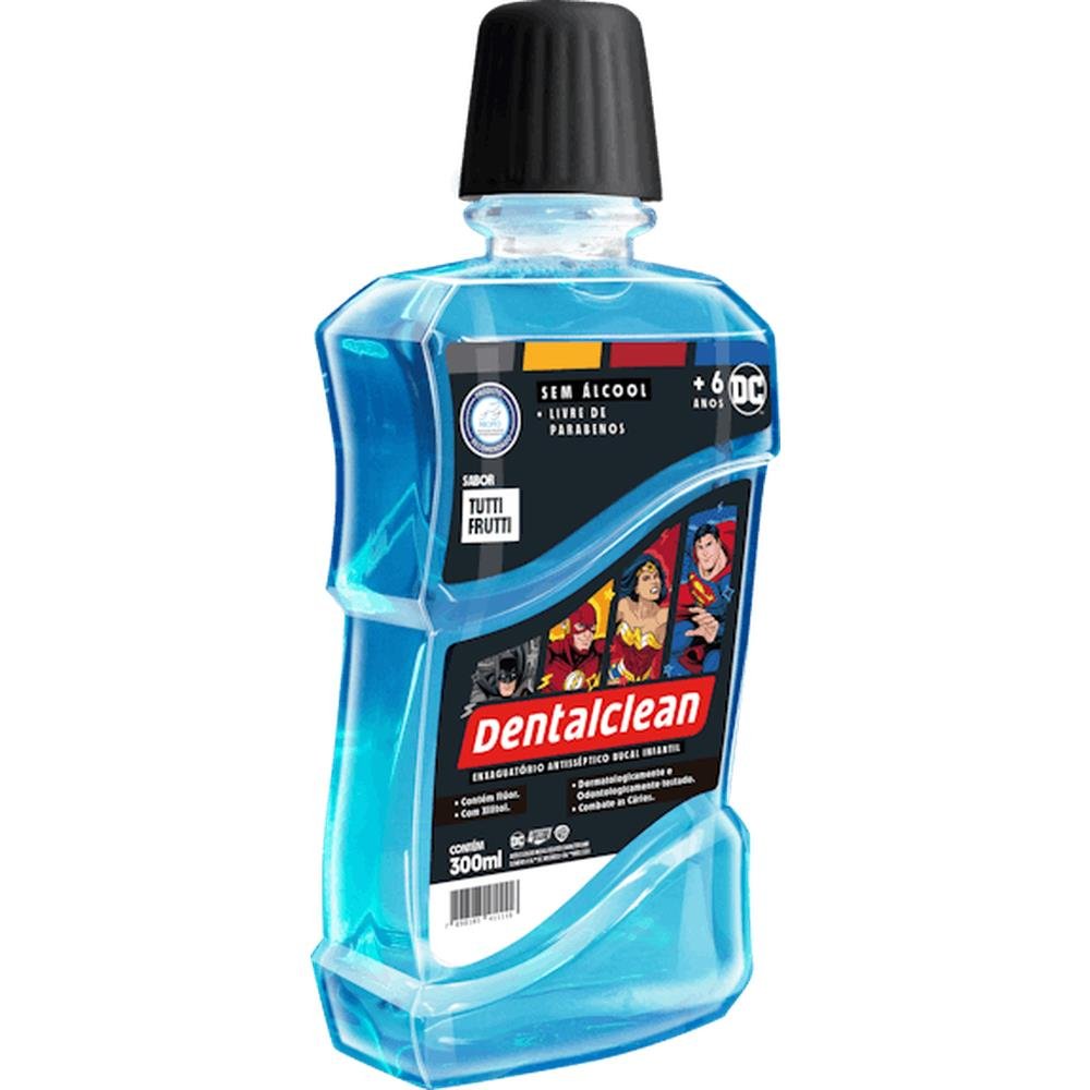 Enxaguante Bucal Infantil Antisséptico Zero Álcool Tutti Frutti Liga da Justiça Dentalclean Frasco 300ml