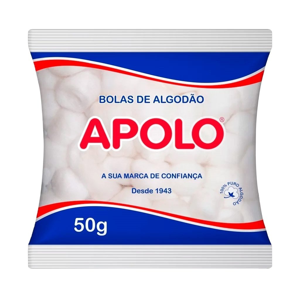 Algodão Apolo Bolas Hidrófilo 50g - Embalagem com 20 Unidades