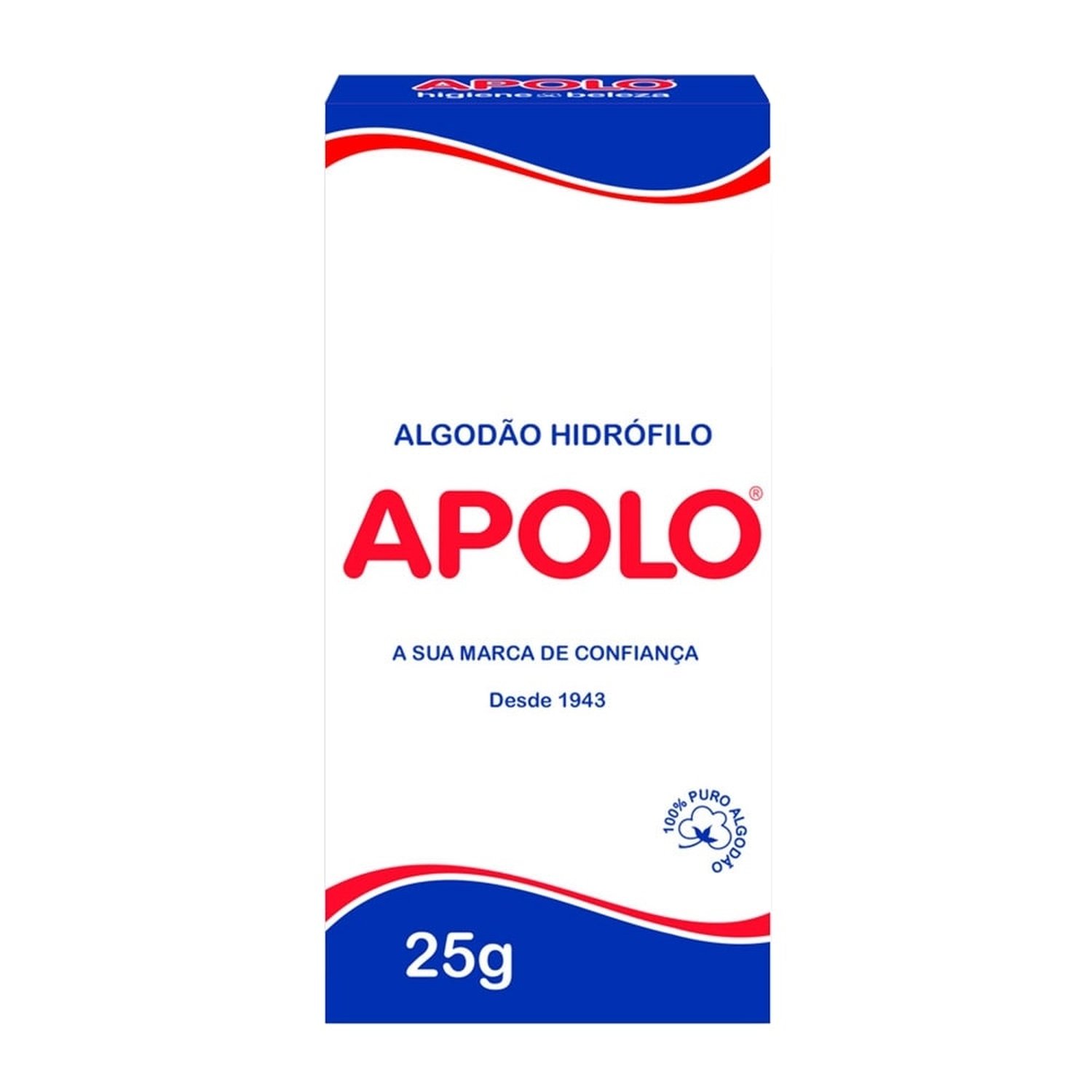 Algodão Apolo Hidrófilo 25g - Embalagem com 20 Unidades