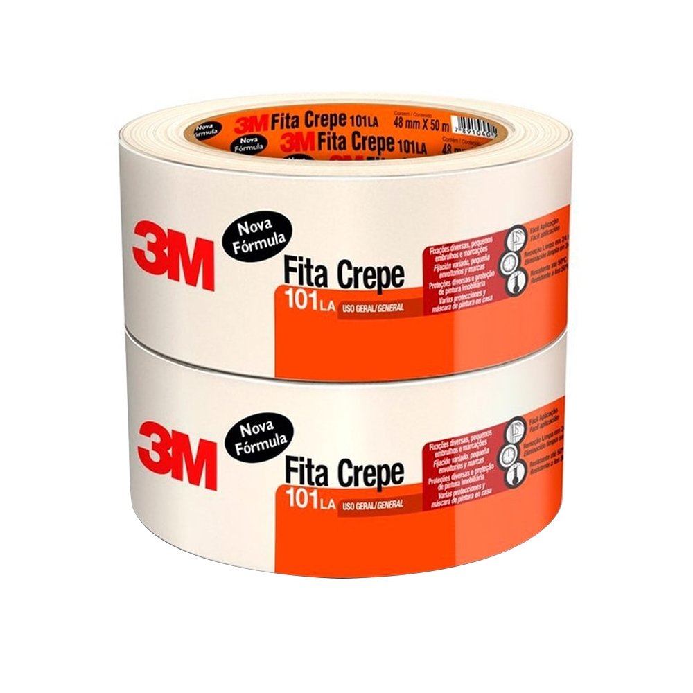 Fita Crepe 3M Uso Geral 101 LA 48mmX50m - Embalagem com 2 Unidades