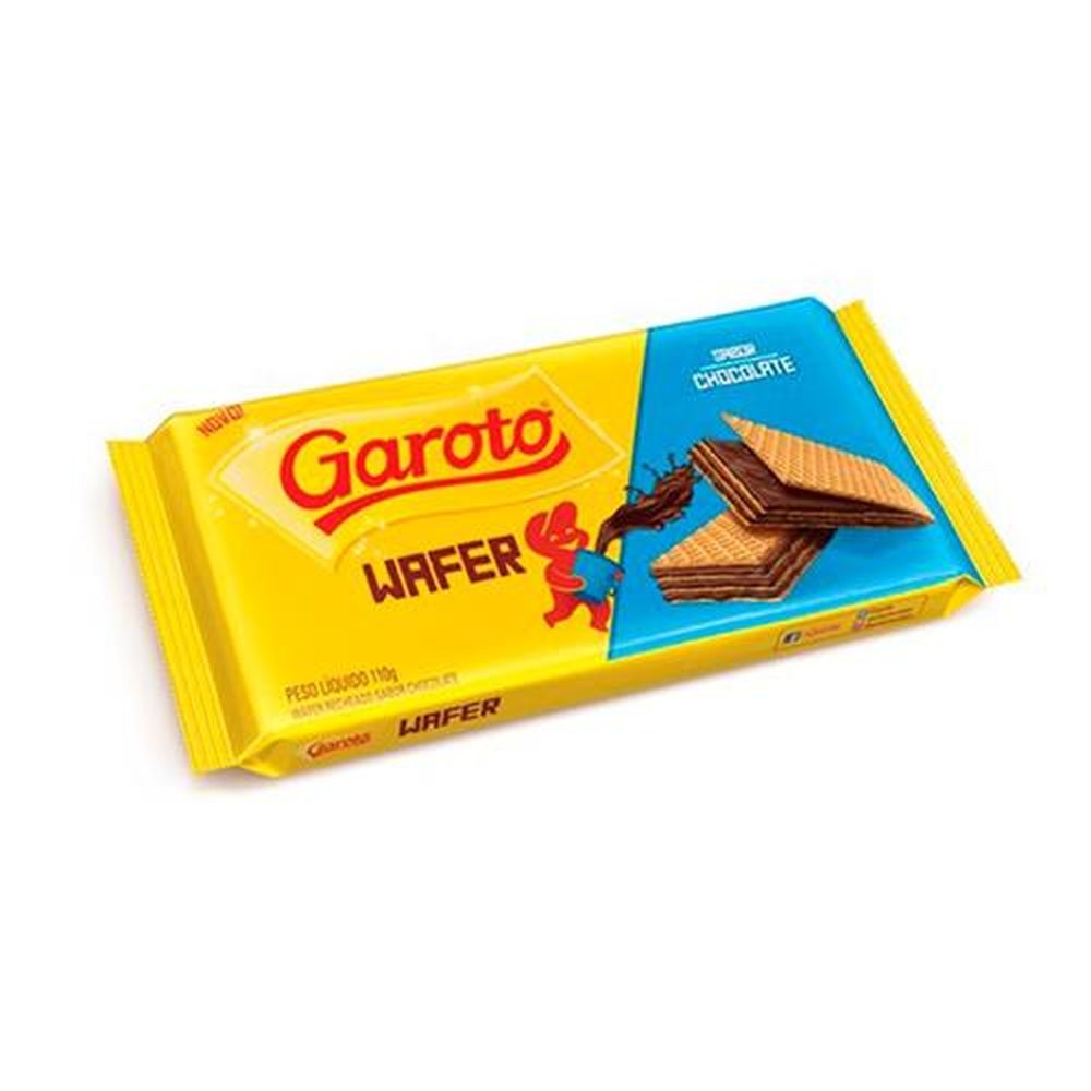 Biscoito Garoto Wafer Chocolate 110g - Embalagem com 32 Unidades