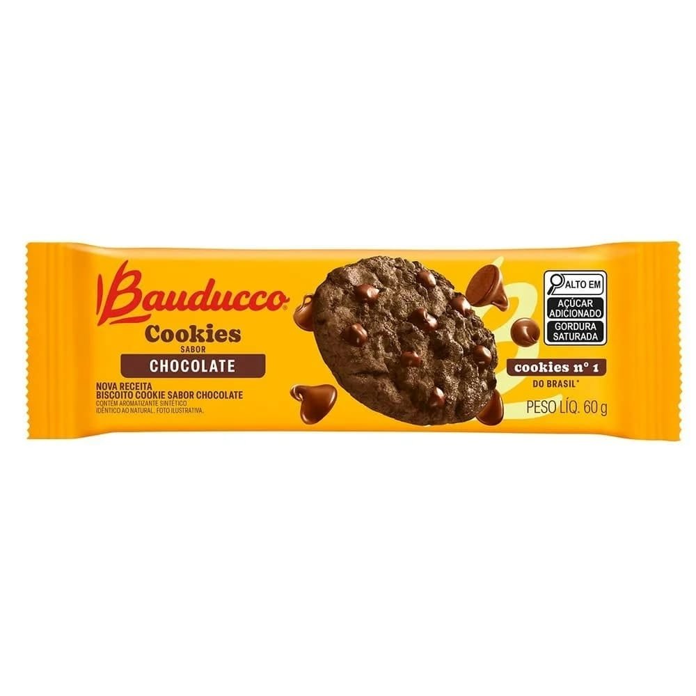 Biscoito Bauducco Cookies  Chocolate 60g - Embalagem com 12 Unidades
