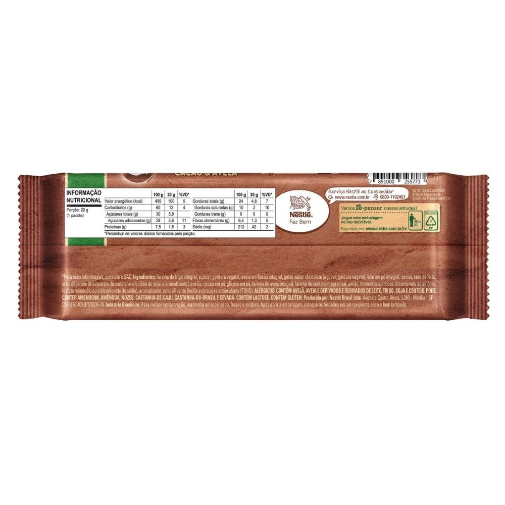 Biscoito Cookies Cacau e Avelã Nesfit Nestlé 60g