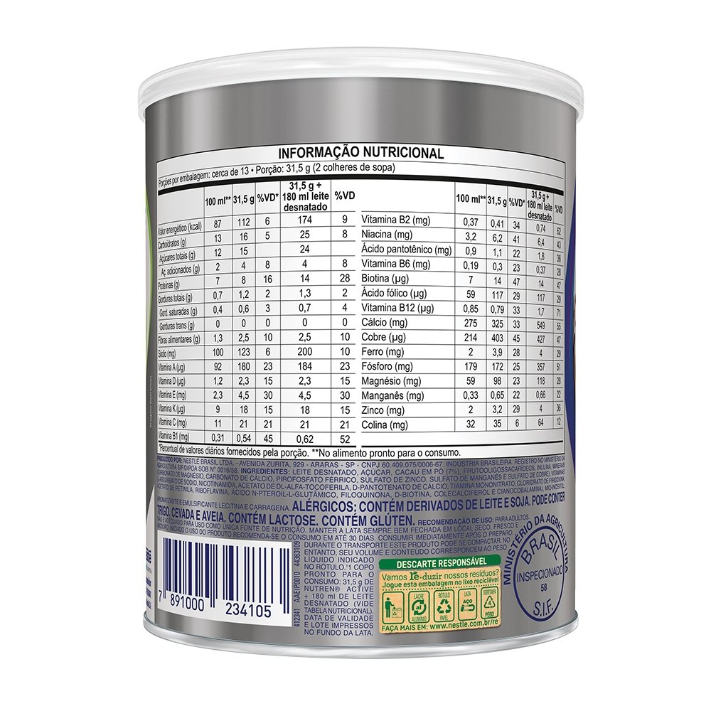 Complemento Alimentar Nutren Active Chocolate 400g