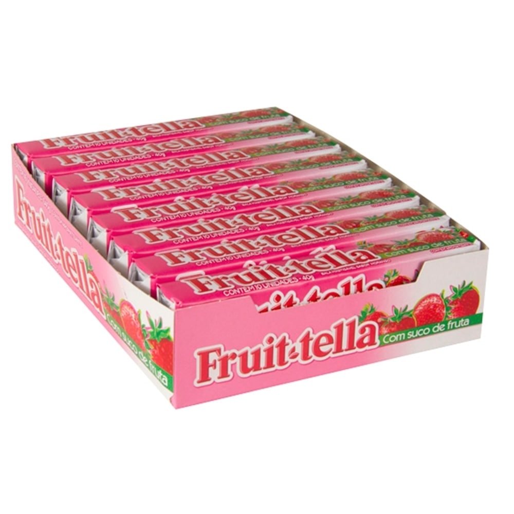 Bala Fruit tella de Morango Mastigável Embalagem com 16 Unidades