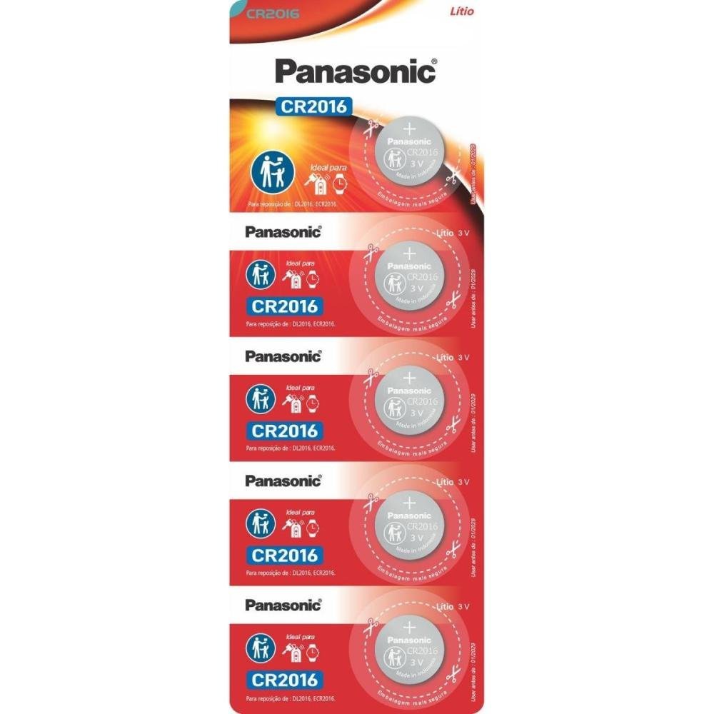 Pilha Moeda Lithium 3V CR2016 Panasonic - Cartela com 5 pilhas