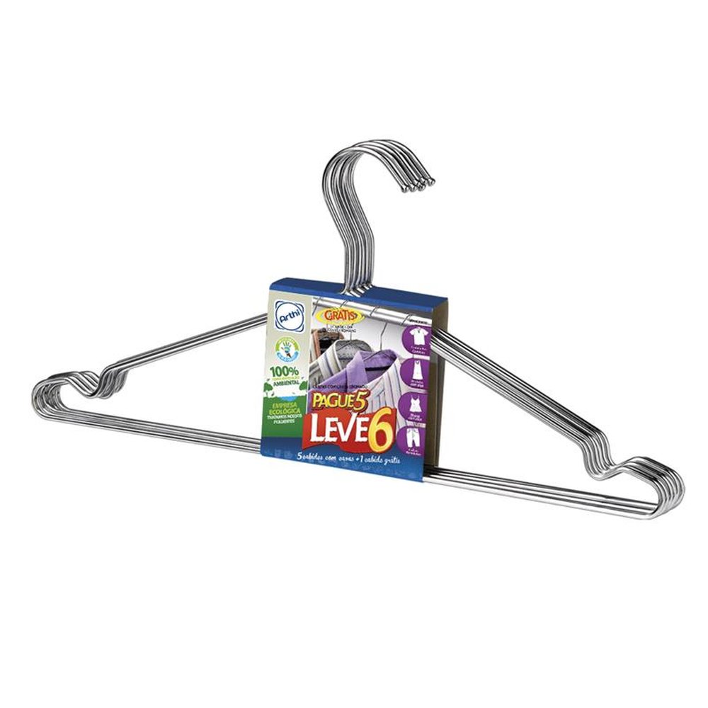 Conjunto Com 6 Cabides Tintureiro Cromado Leve6 Pague5 Arthi - Embalagem Com 12 Conjuntos