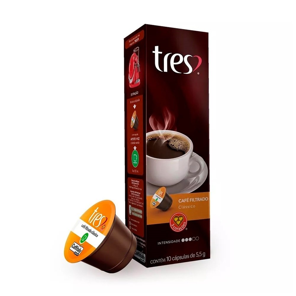 Cápsula de Café Expresso TRES 3 Corações, Filtrado Clássico - Embalagem com 10 Unidades