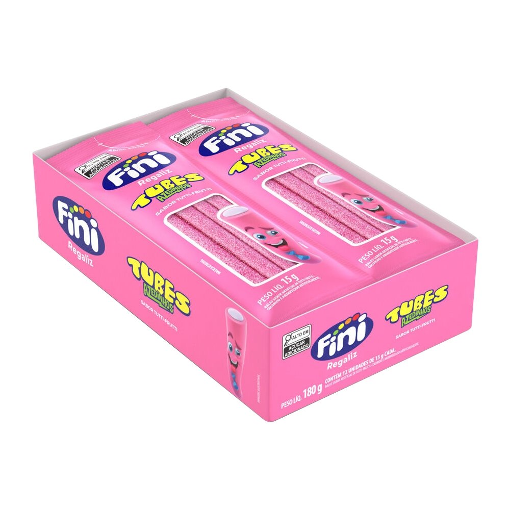 Bala Fini Regaliz Tubes Tuti Fruti 15g - Embalagem com 12 Unidades