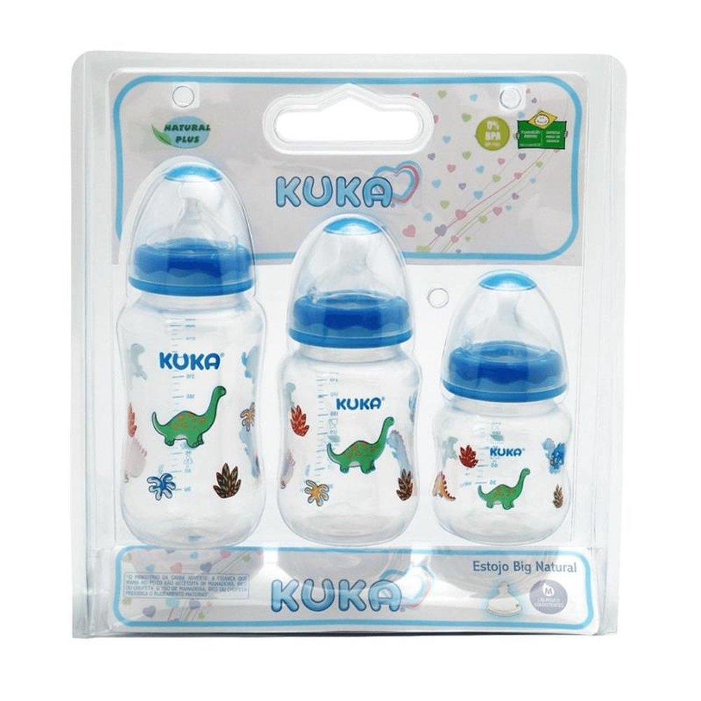 Kit Mamadeiras Kuka Big Natural Bico Universal 150ml 240ml 330ml Azul