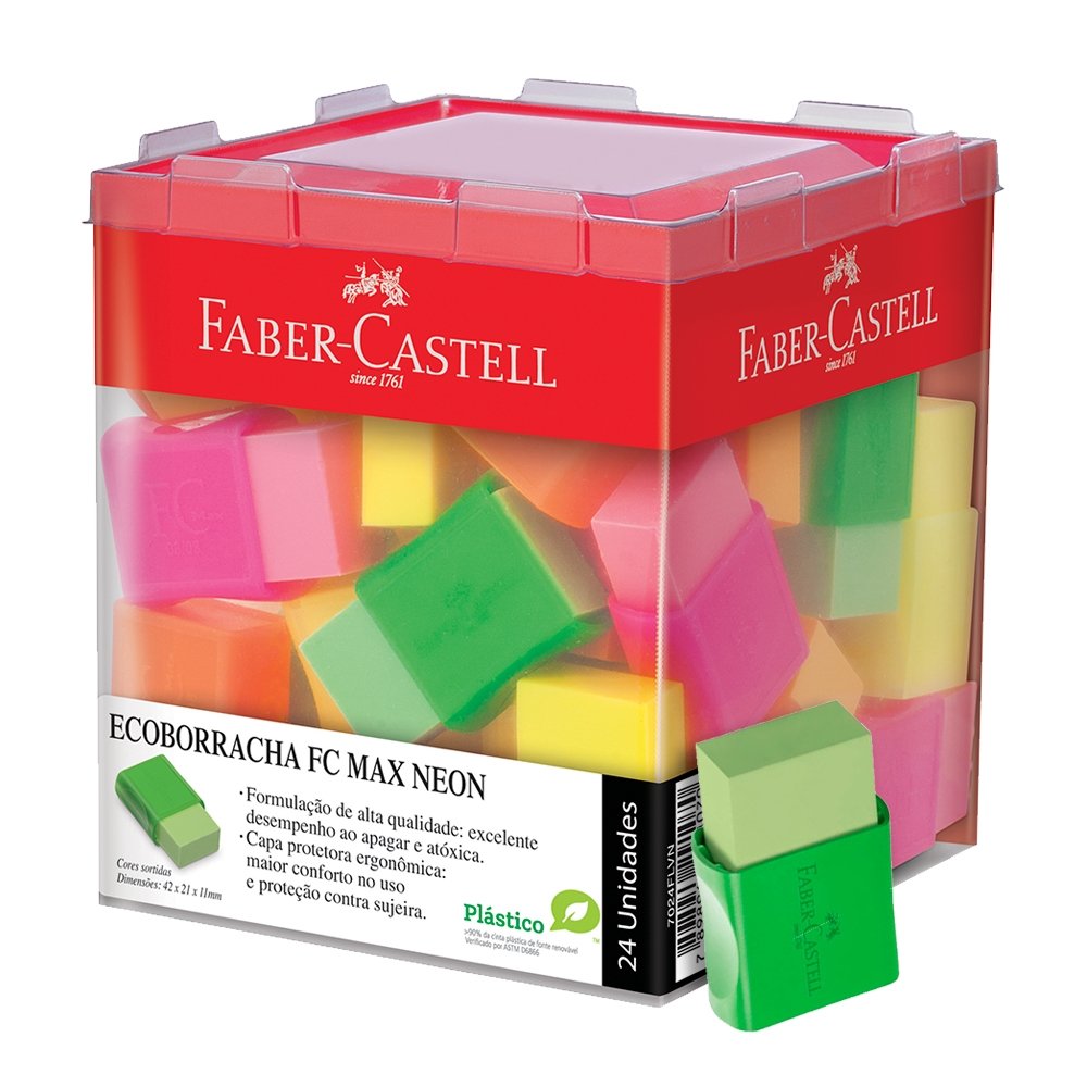 Borracha Faber Castell Max Neon Embalagem com 24 Unidades