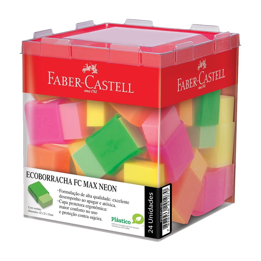 Borracha Faber Castell Max Neon Embalagem com 24 Unidades
