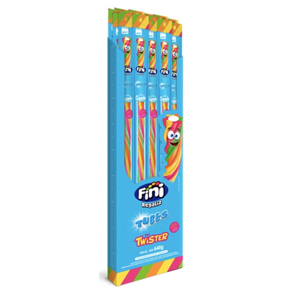 Bala Fini Regaliz Tubes Twister 27g Embalagem com 24 Unidades