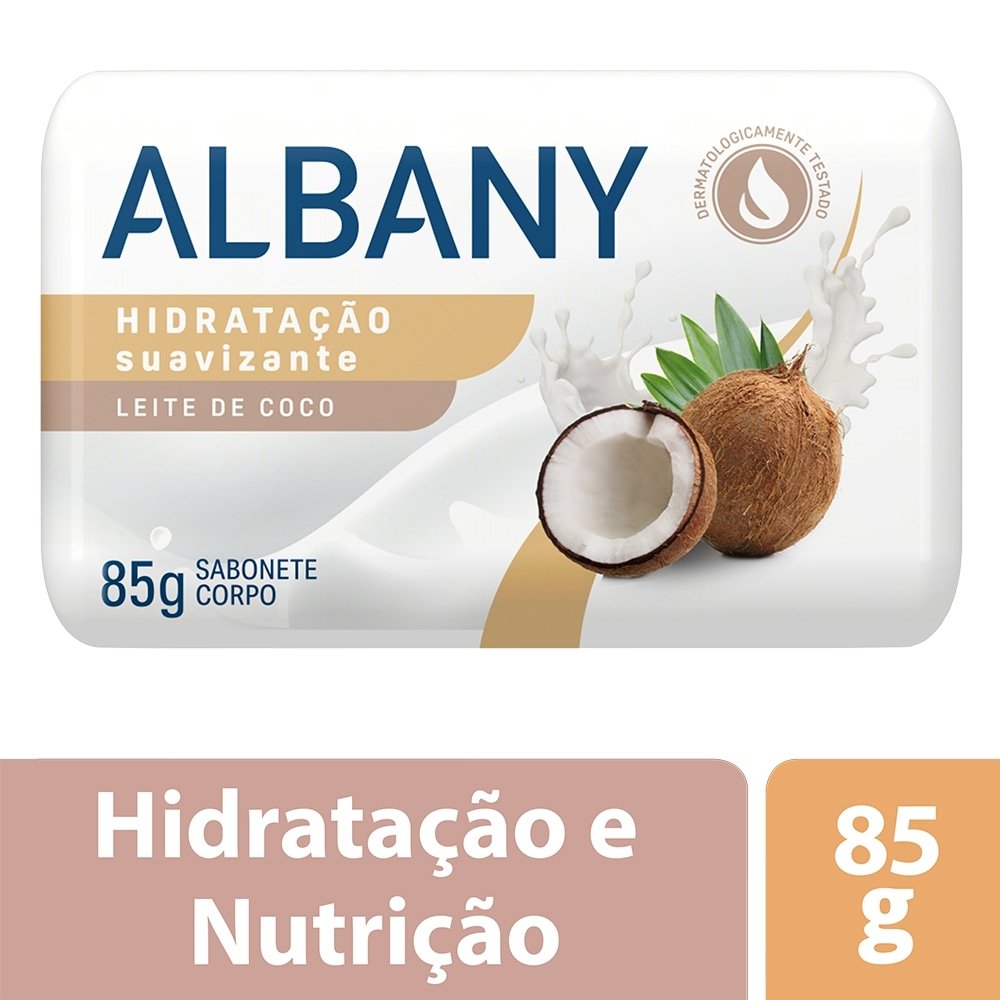 Sabonete Albany Feminino Hidratação Suavizante Leite de Coco 85g Embalagem com 12 Unidades