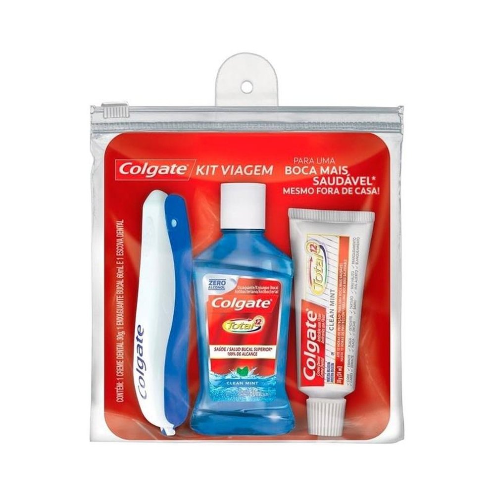 Kit Dental Colgate - Escova Dental + Creme Dental 30g + Enxaguatório Bucal Total 12 60ml Embalagem com 6 Unidades