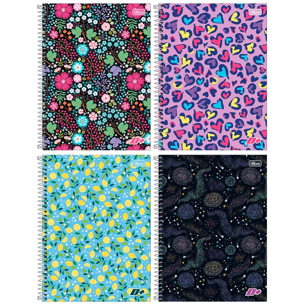 Caderno Espiral Tilibra Universitário Capa Dura Mais+ Feminino 16 Matérias 320 Folhas - Embalagem com 2 Unidades (Sortidos)