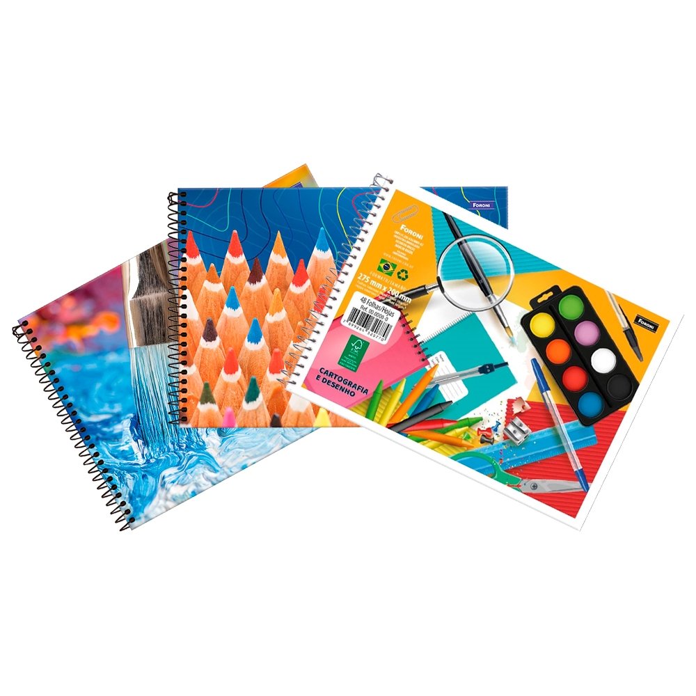 Caderno de Cartografia Desenho Foroni Espiral Capa Flexível 48 Folhas - Embalagem com 10 Unidades