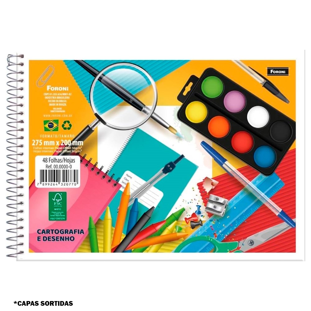 Caderno de Cartografia Desenho Foroni Espiral Capa Flexível 48 Folhas - Embalagem com 10 Unidades