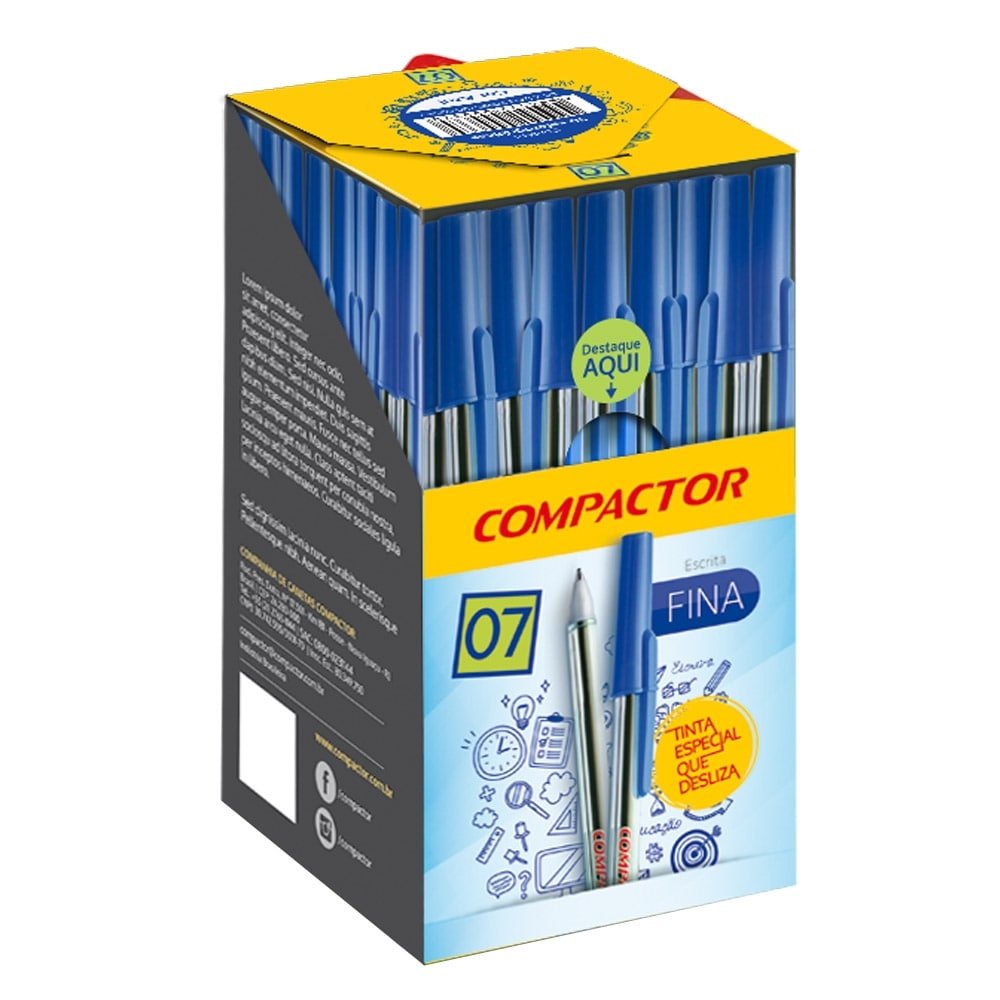 Caneta Esferográfica 07 Azul Compactor - Embalagem com 50 Unidades