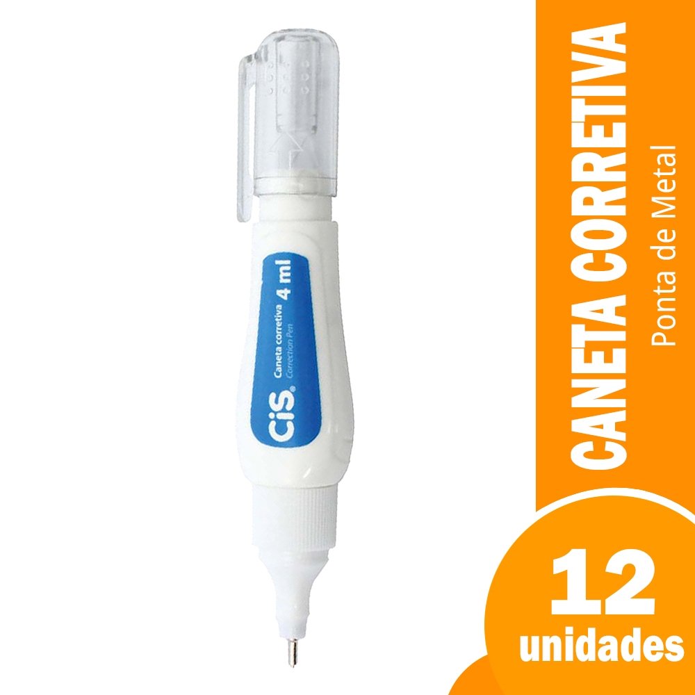 Caneta Corretiva Ponta de Metal Cis - Embalagem com 12 Unidades