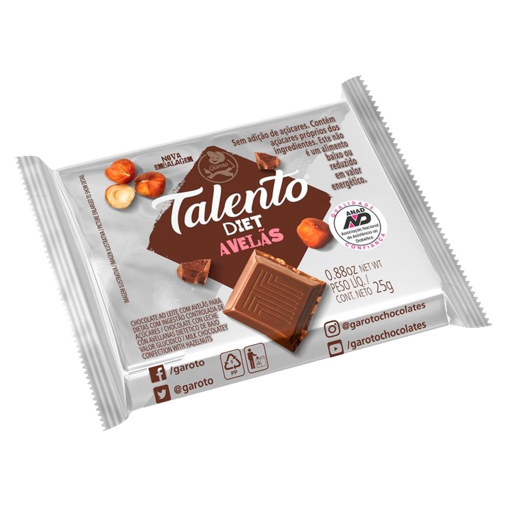 Chocolate Talento Diet 25g Embalagem com 15 Unidades