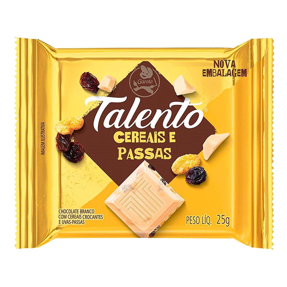 Chocolate Talento Cereais e Uvas Passas Branco 25g Embalagem com 15 Unidades