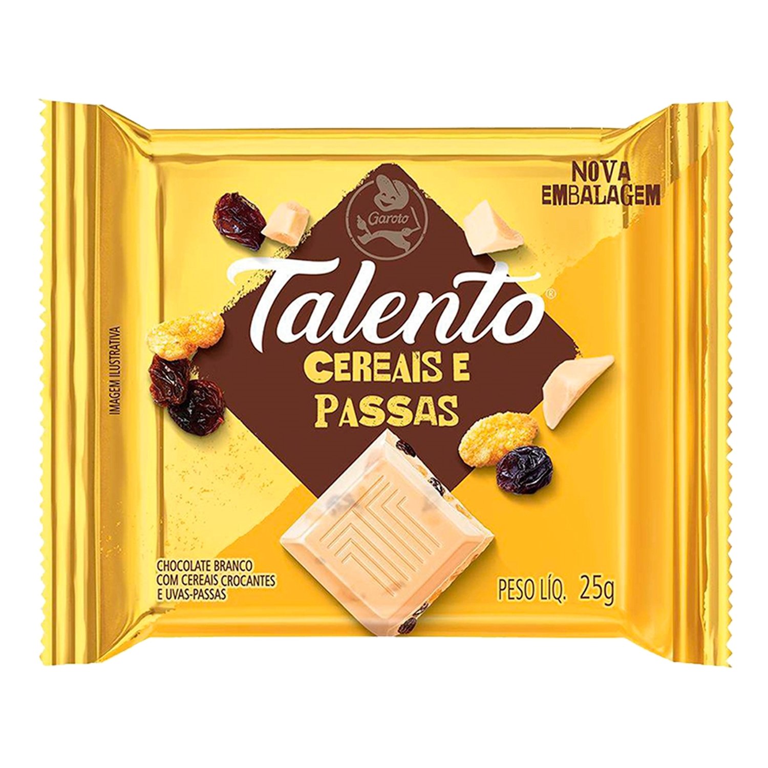 Chocolate Talento Cereais e Uvas Passas Branco 25g Embalagem com 15 Unidades