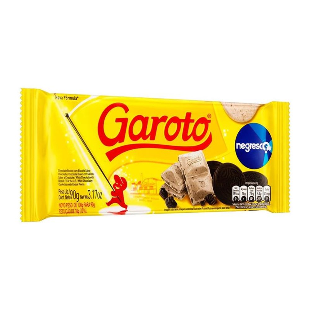 Chocolate Garoto Tablete Biscoito Branco 90g Embalagem c/ 14 unidades