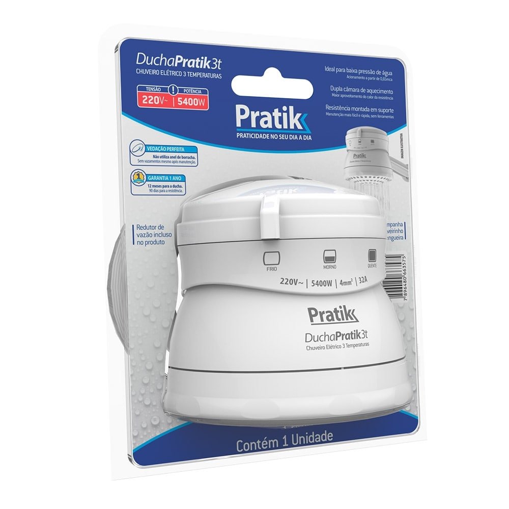 Chuveiro Ducha Pratik 3 Temperaturas, Branco, 5400W, 220V