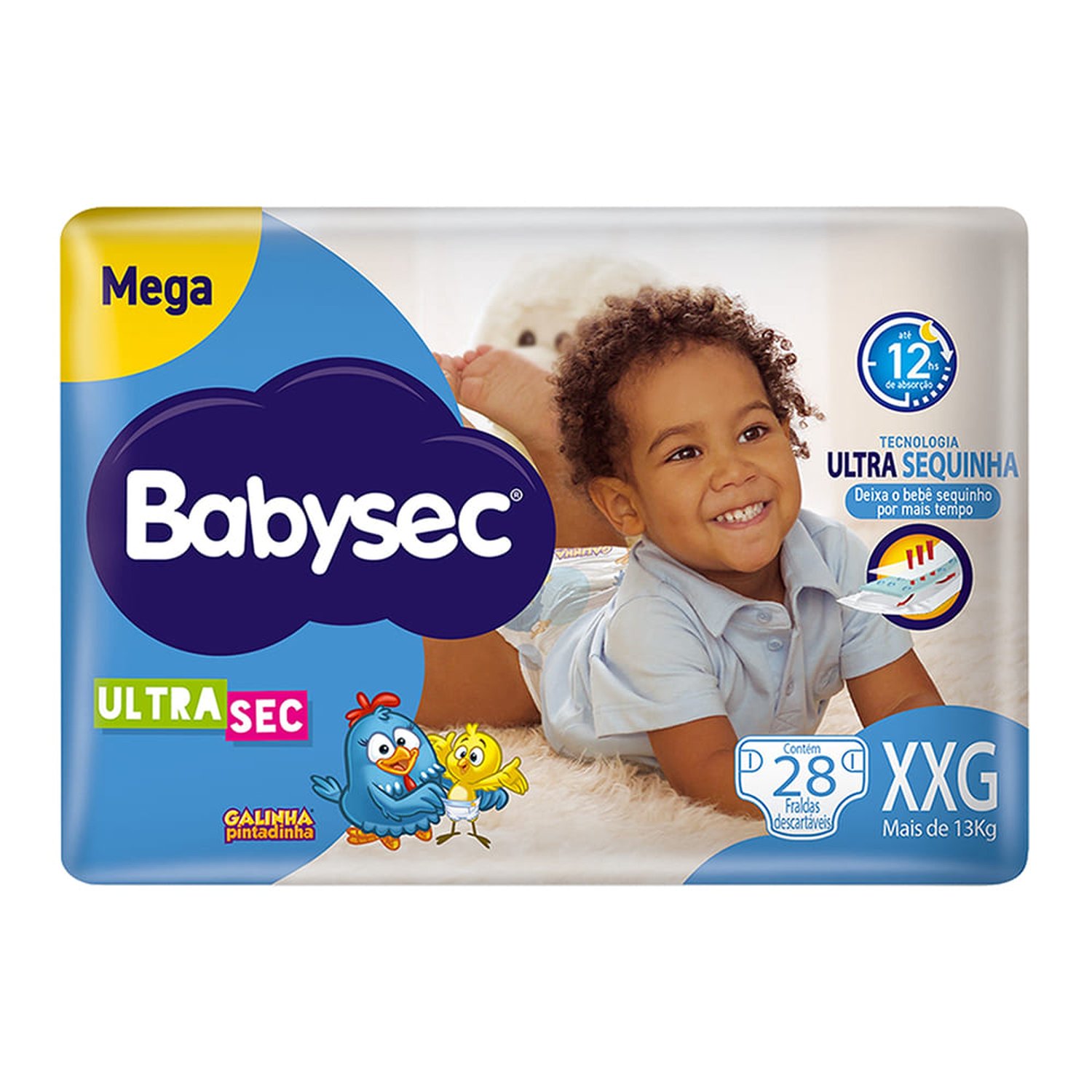 Fralda Descartável Babysec Ultra Mega Galinha Pintadinha Tamanho Xxg - 6 Pacotes Com 28 Fraldas - Total 168 Tiras