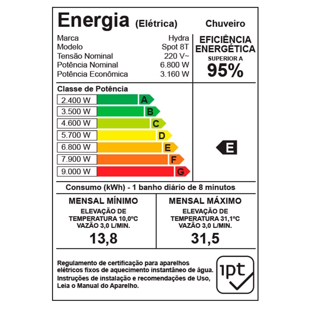 Chuveiro Ducha Hydra Spot 8 Temperaturas 6800W 220V