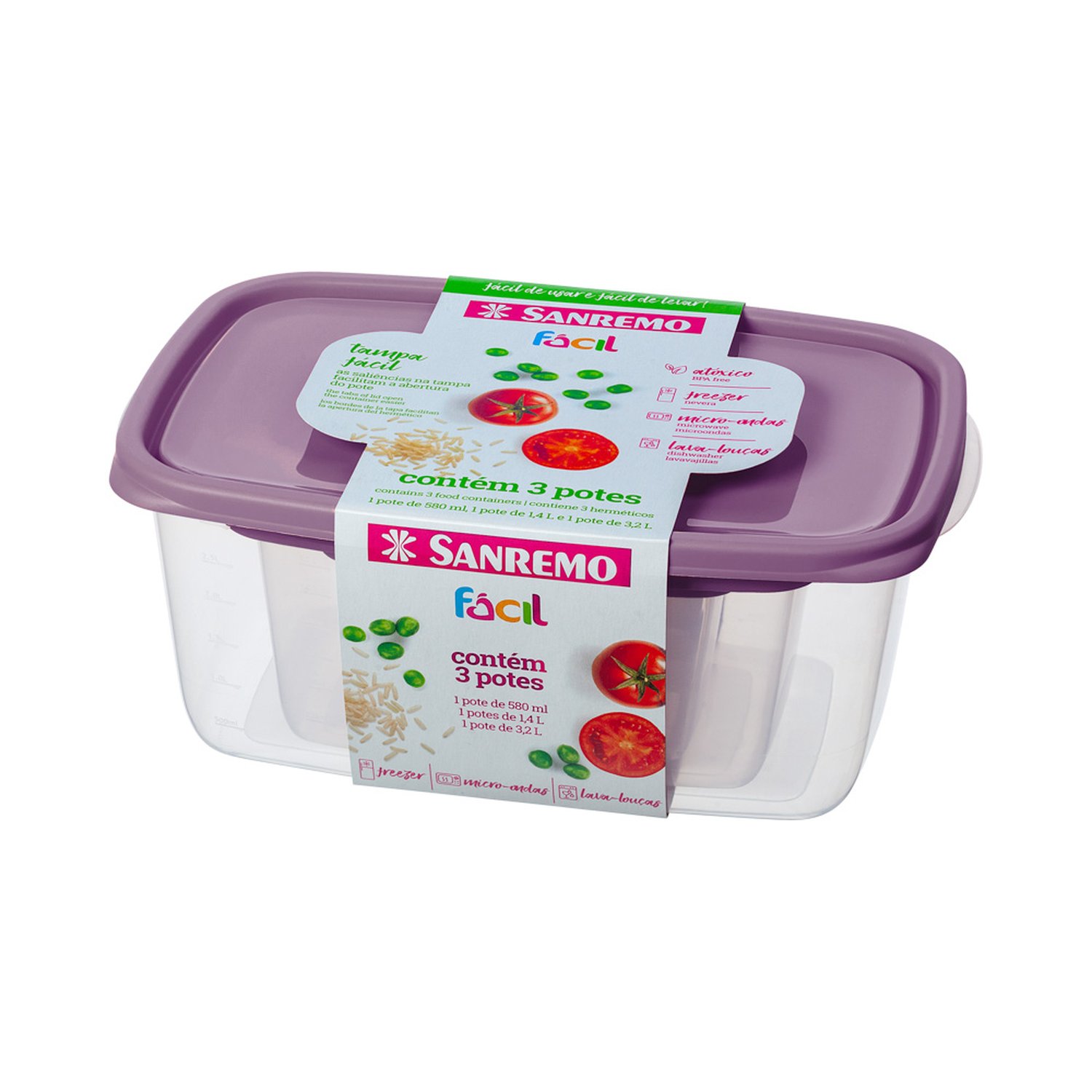 Pote Plastico Retangular Facil Grande Sanremo C3 Acai e Verde