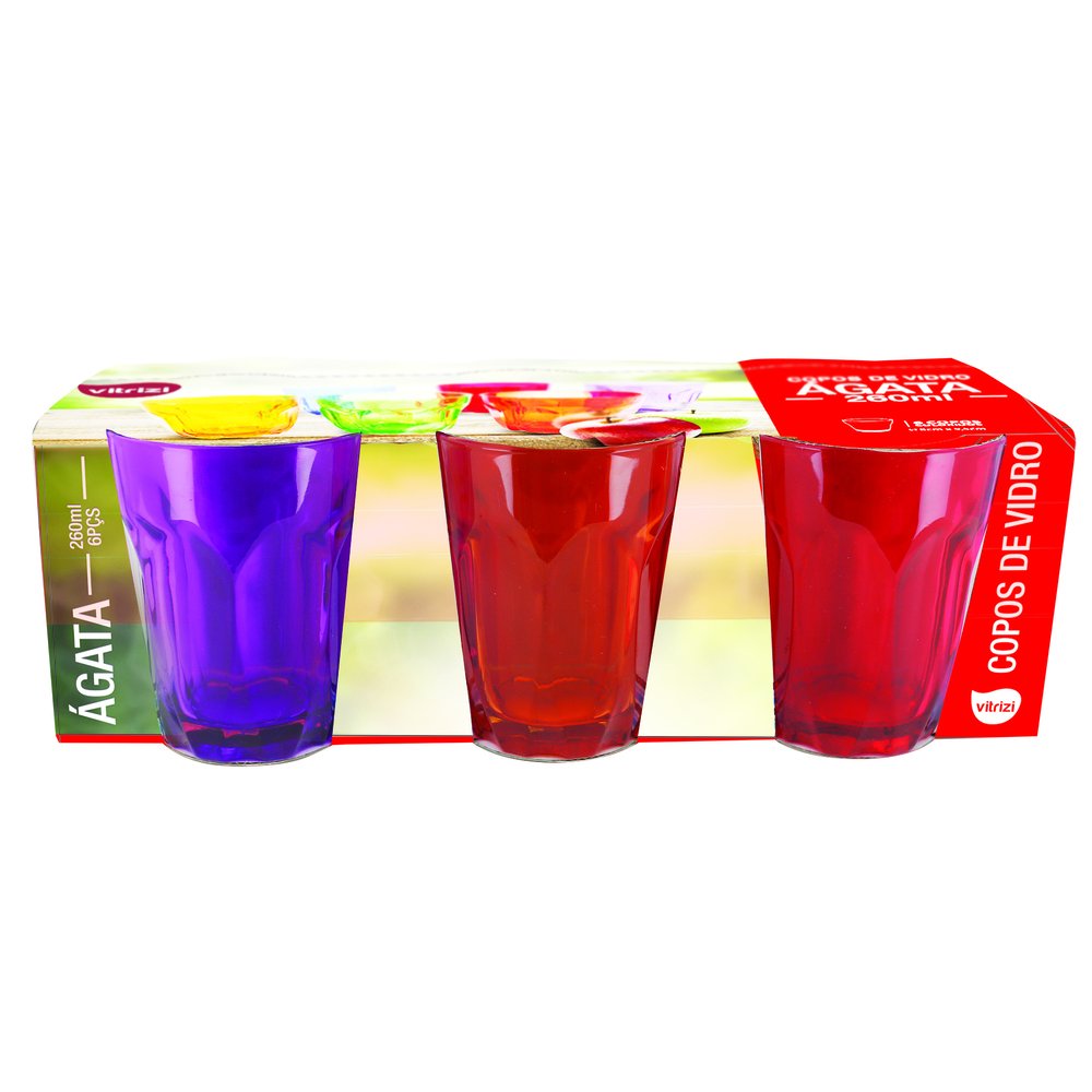 Jogo De Copos Ágata Coloridos 260ml - Embalagem Contendo 6 Unidades