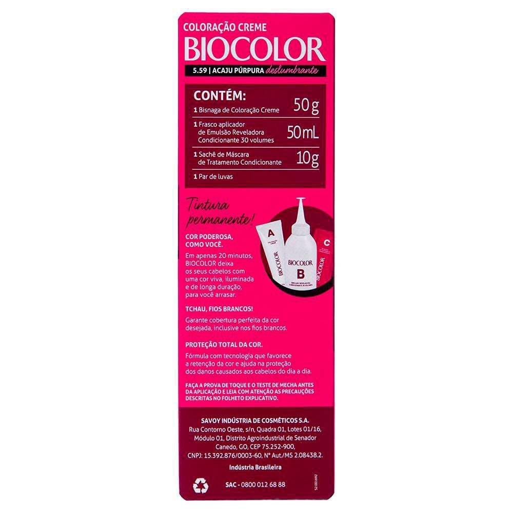 Tinta de Cabelo Biocolor Creme Mini Kit 5.59 Acaju Púrpura