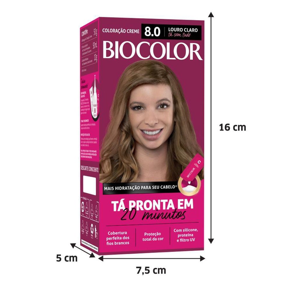 Tinta de Cabelo Biocolor Creme Mini Kit 8.0 Louro Claro Radiante