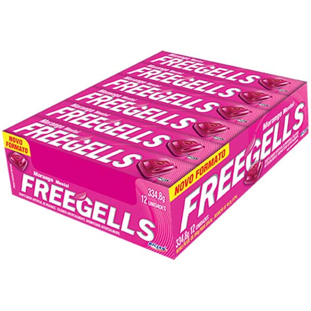 Drops Freegells Display Com 12 Unidades Sabor Morango Riclan