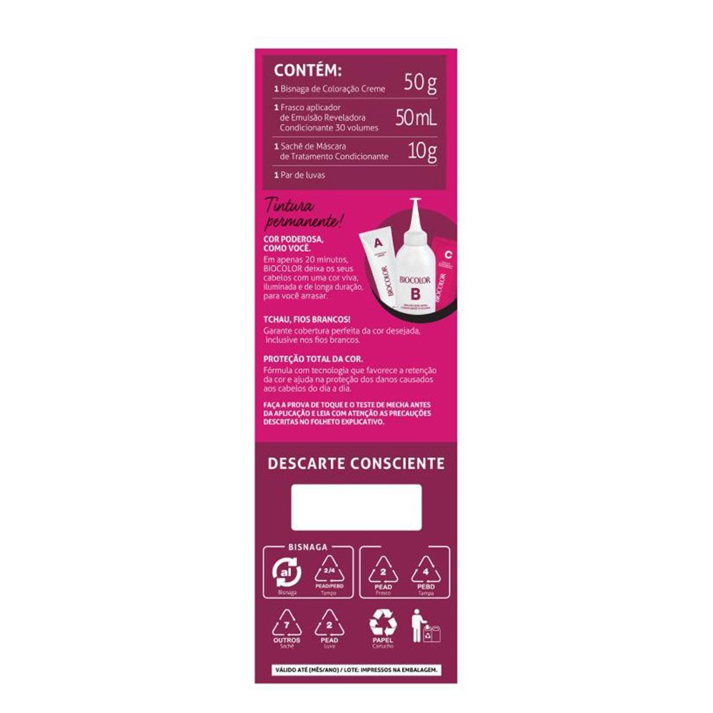 Tinta de Cabelo Biocolor Creme Mini Kit 6.0 Louro Escuro Clássico