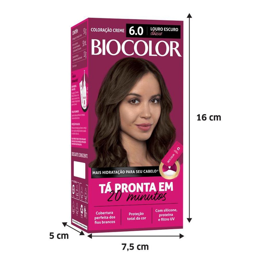 Tinta de Cabelo Biocolor Creme Mini Kit 6.0 Louro Escuro Clássico