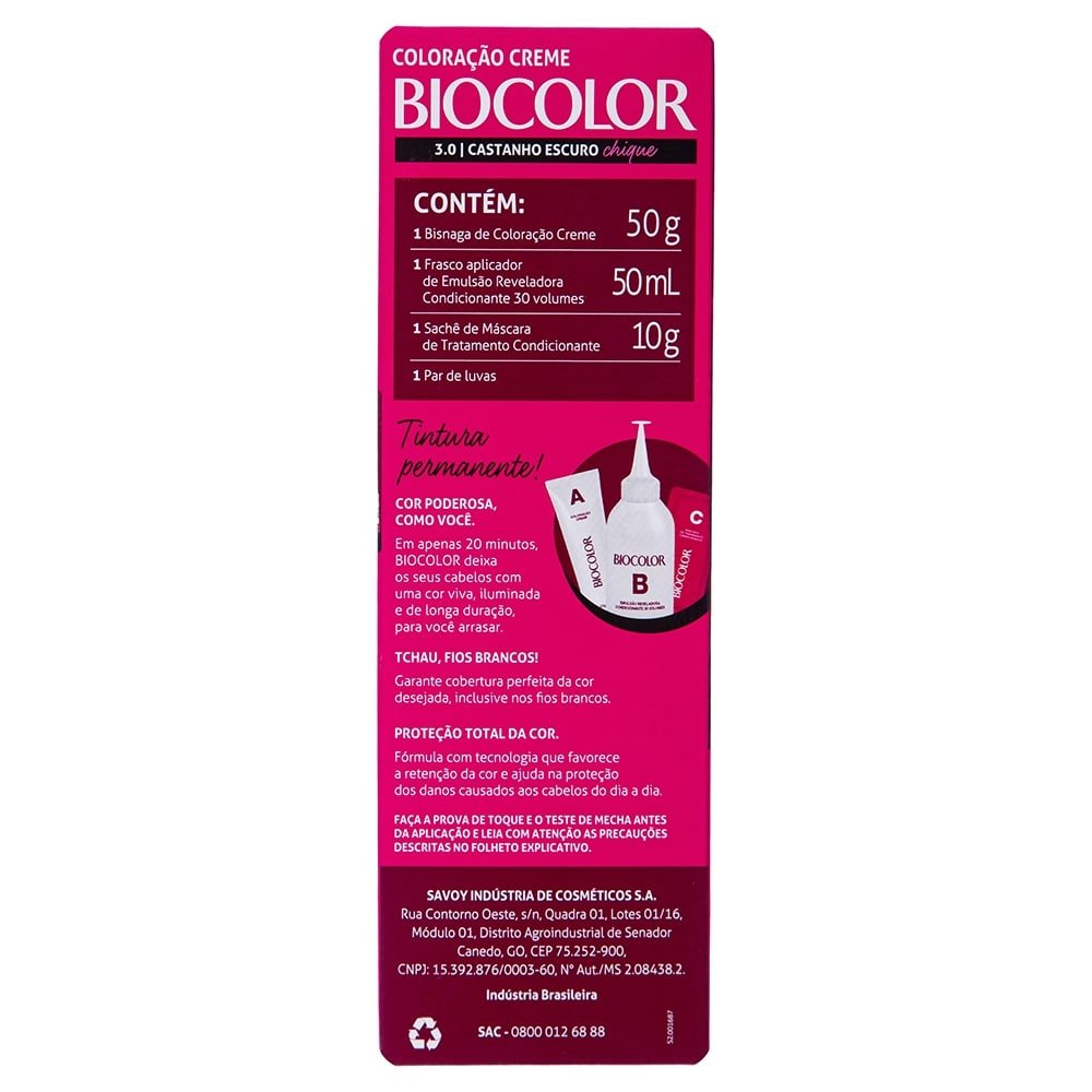 Tinta de Cabelo Biocolor Creme Mini Kit 3.0 Castanho Escuro Chic