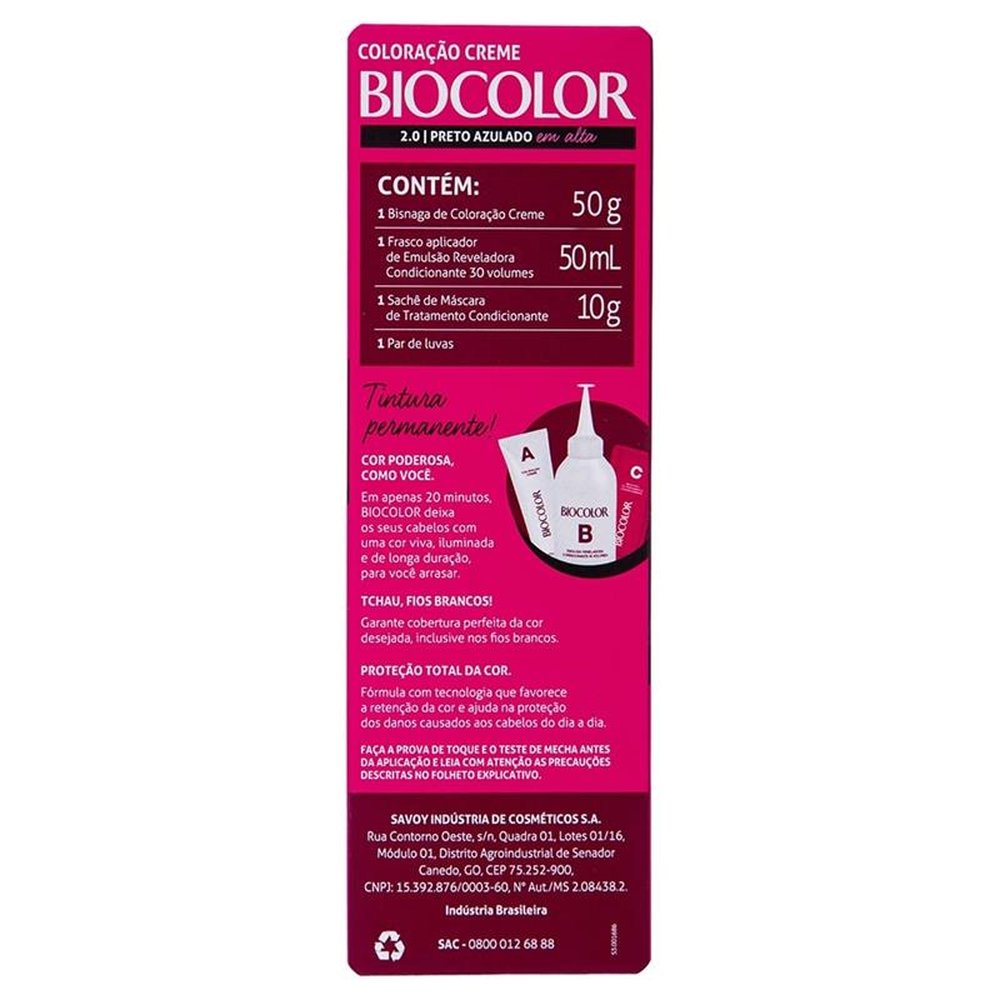 Tintura Biocolor Creme Mini Kit 2.0 Preto Azulado