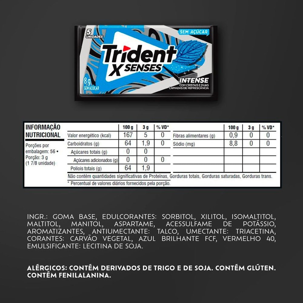 Chiclete  Trident XSenses Intense 8g - Caixa com 21 Unidades