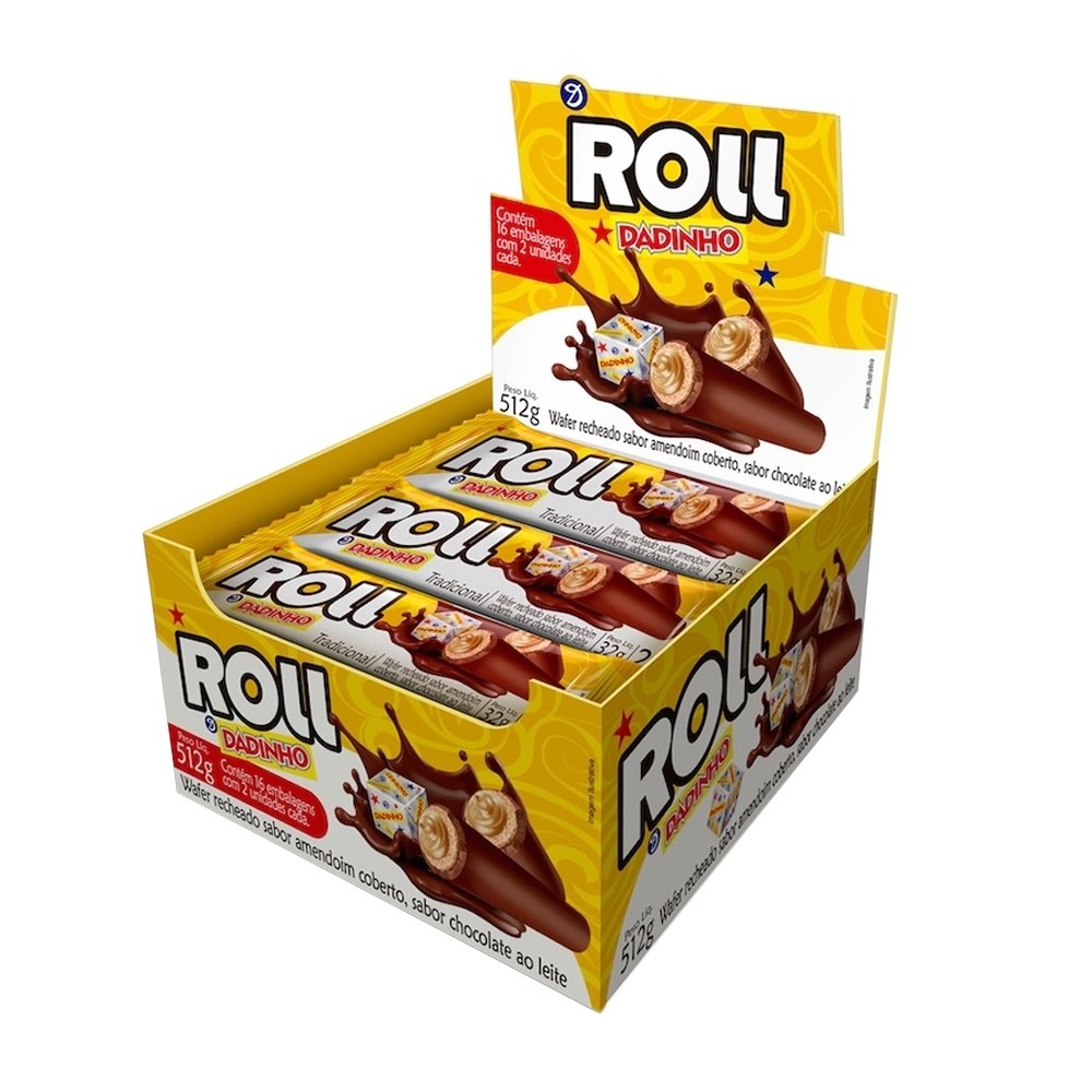 Chocolate Dadinho Wafer Roll Amendoim 32g - Embalagem com  16 Unidades