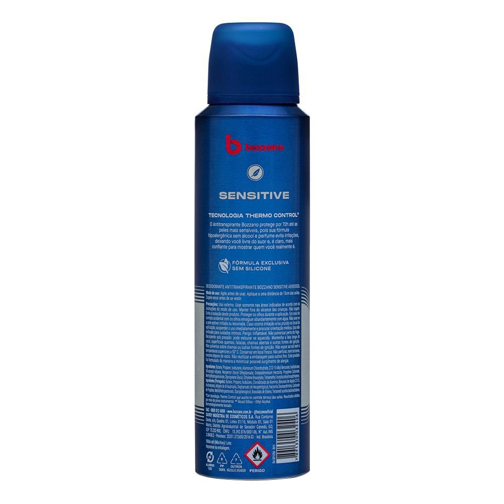 Desodorante Bozzano Aerossol Sensitive Sem Perfume Antitranspirante Masculino 150ml