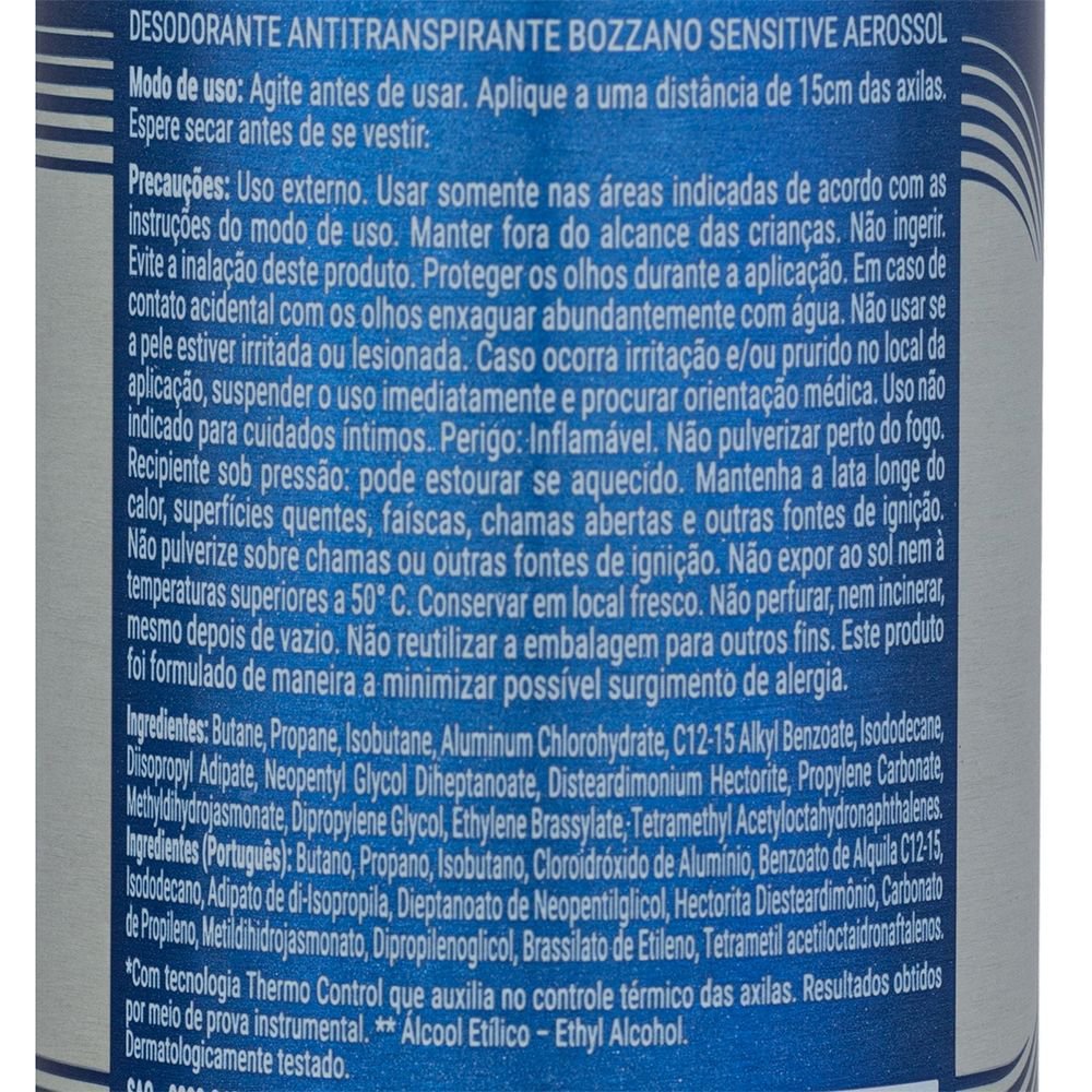 Desodorante Bozzano Aerossol Sensitive Sem Perfume Antitranspirante Masculino 150ml