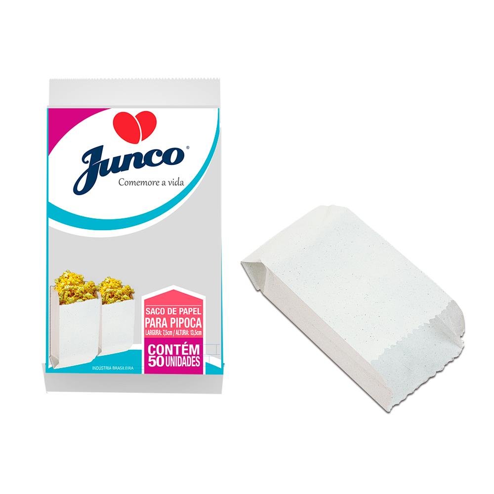 Saco Papel Pipoca Branco Nº 3 Junco 50 unidades - 7,5x13,5cm