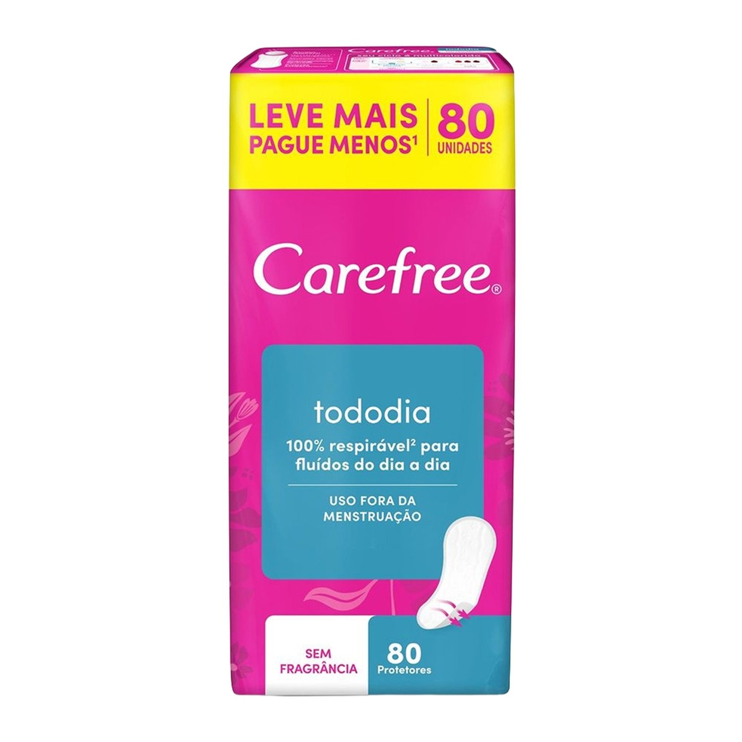 Absorvente Carefree Todo Dia sem Perfume Leve mais Pague Menos - Embalagem com 80 Unidades