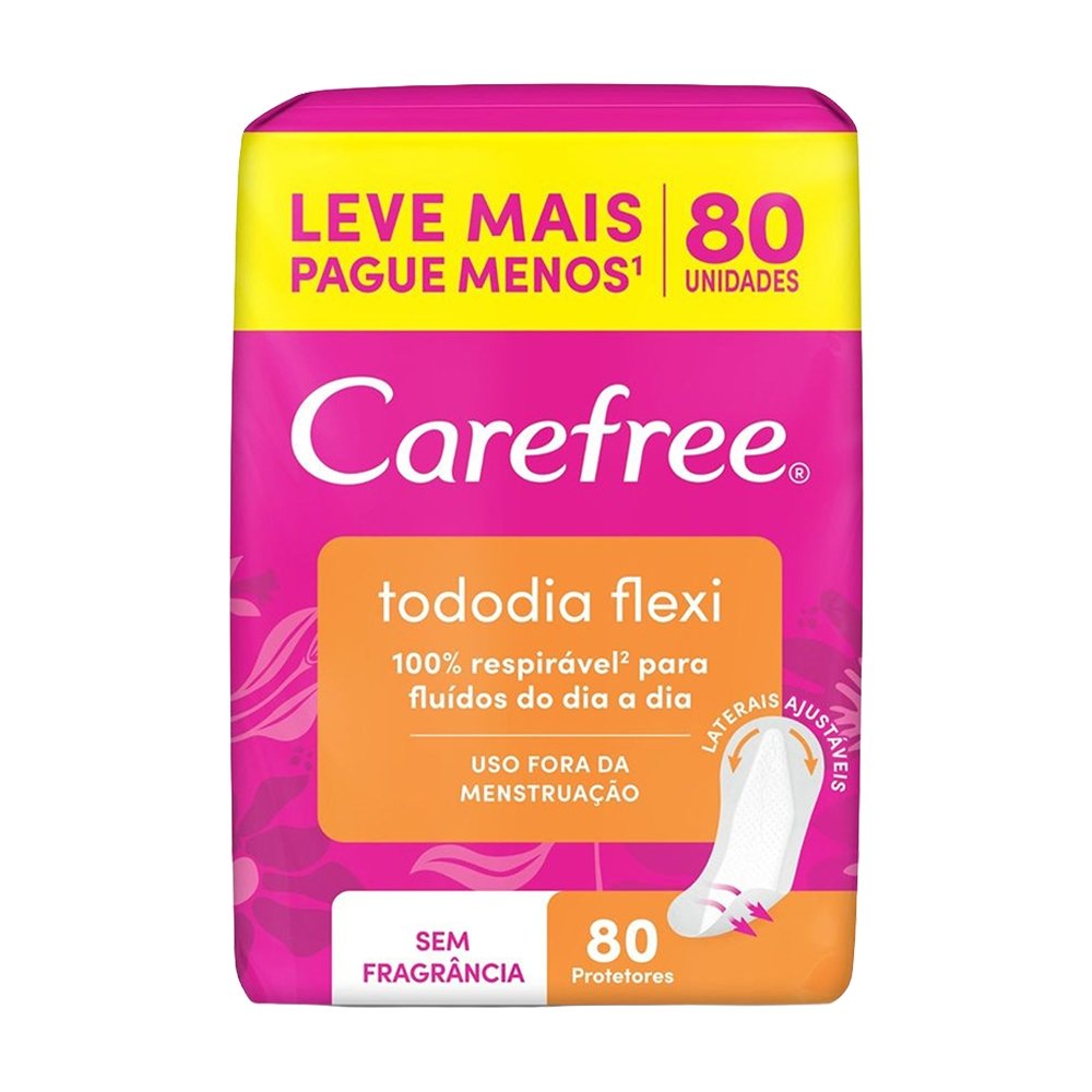 Absorvente Carefree Protetor Diário Todo Dia Flexi sem Perfume Leve 80 Pague 60 - Embalagem com 80 Unidades