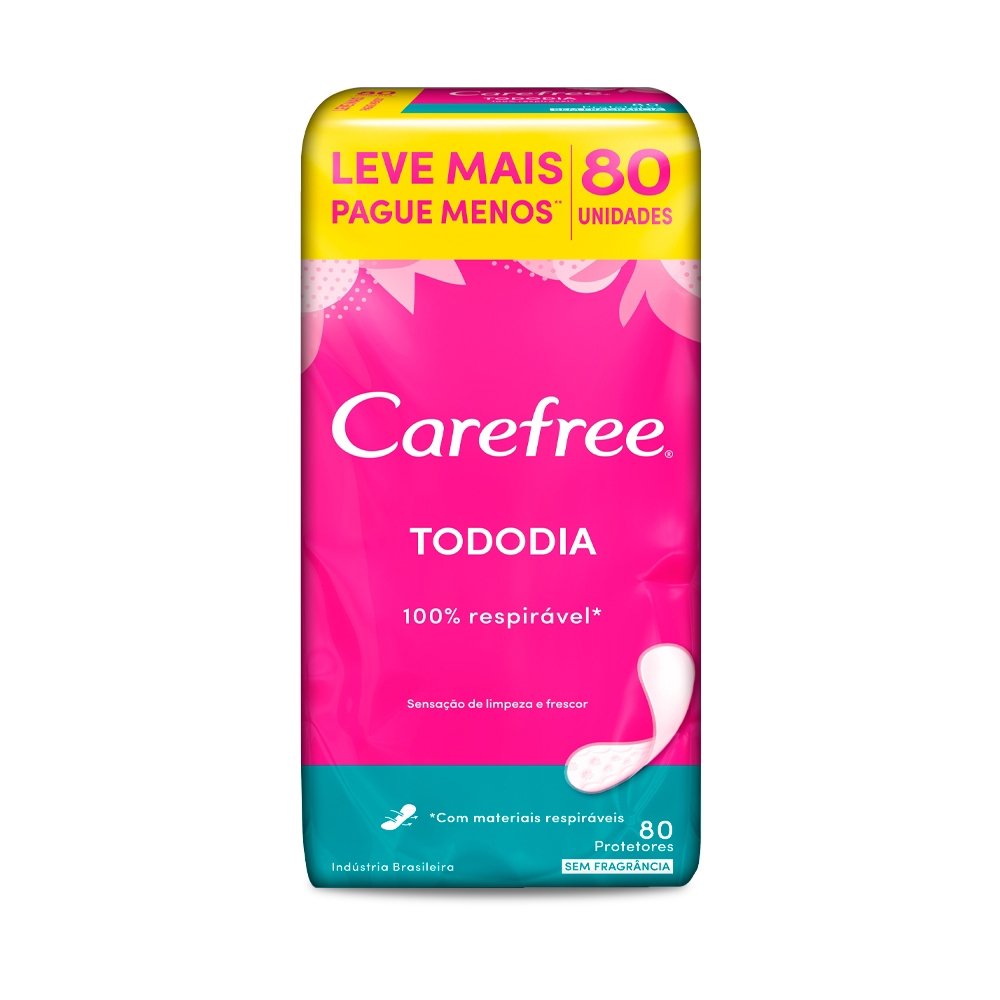 Absorvente Carefree Protetor Diário Todo Dia Flexi sem Perfume Leve 80 Pague 60 - Embalagem com 80 Unidades